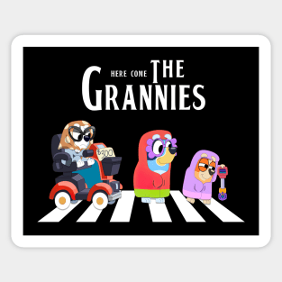 bluey here come the grannies, band style Sticker